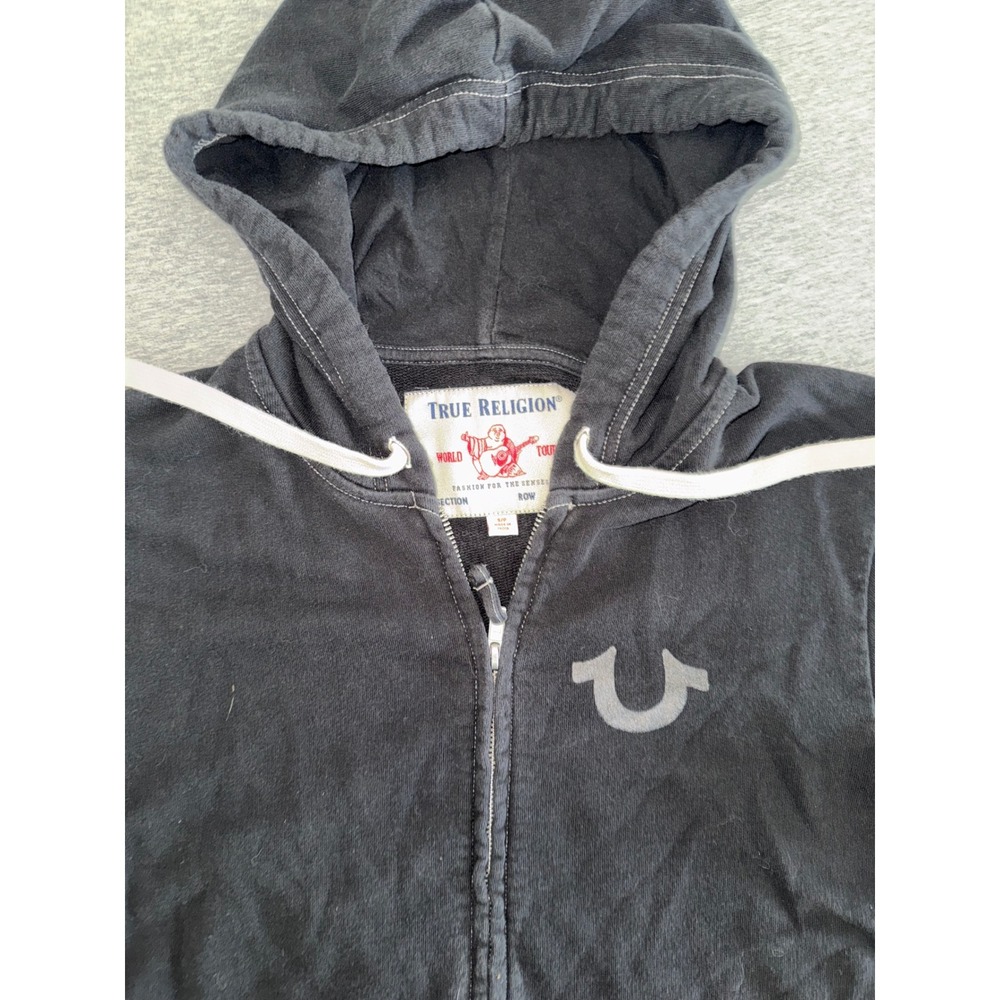 True Religion Black World Tour Zip Up Hoodie Mens Size Small Y2K Grunge Urban